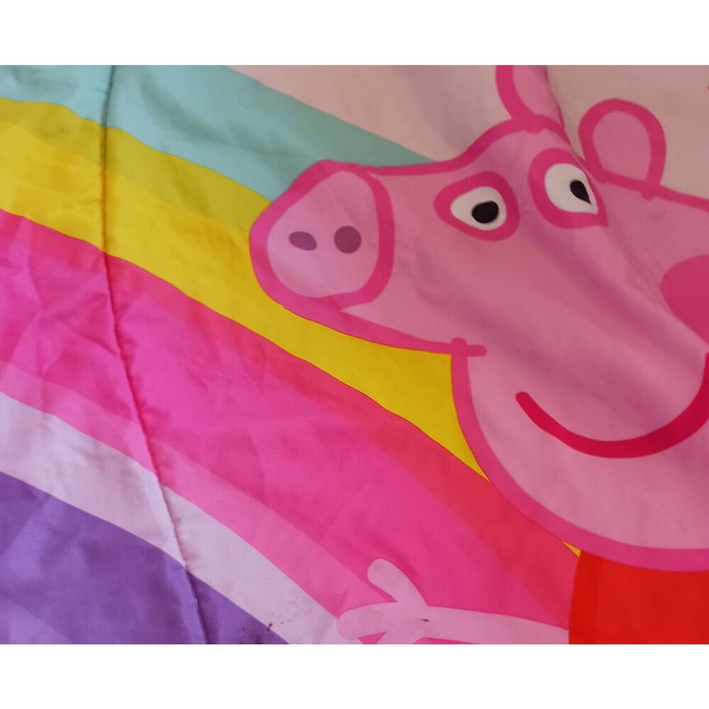 2003 PEPPA PIG & UNICORN Twin Comforter Pink & Rainbow Reversible 71x 81.5 Vntg - Picture 6 of 16
